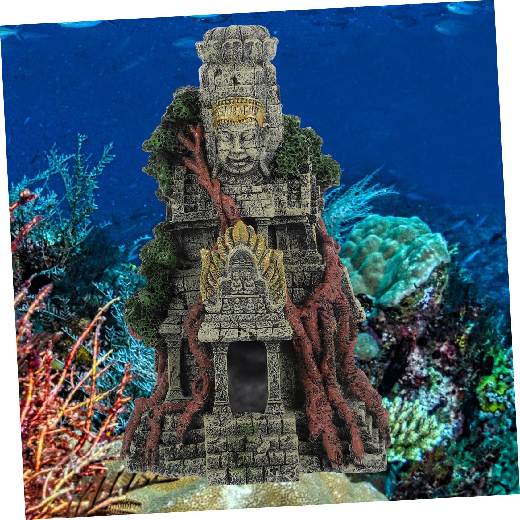 Décoration pour Aquarium en Résine Style Temple Antique, Ornement Solide Aquarium d'eau Douce Cachette pour Poissons