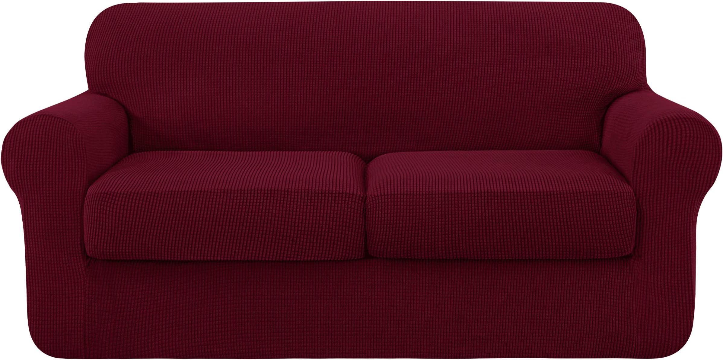 subrtex2-Seater Sofa Cover with 2 Separate Cushion Covers, 3 Pieces Stretch Sofa Slipcover Replacement Furniture Protector (Loveseat, Wine)
