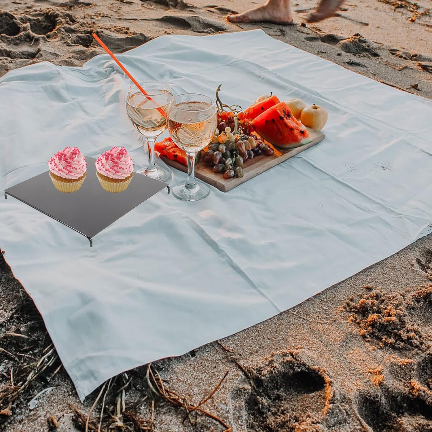 Garneck Portable Folding Camping Table Top, Foldable Picnic Accessory with Expandable Steel Plate, Lightweight Outdoor Hiking Table for Travel and BBQ