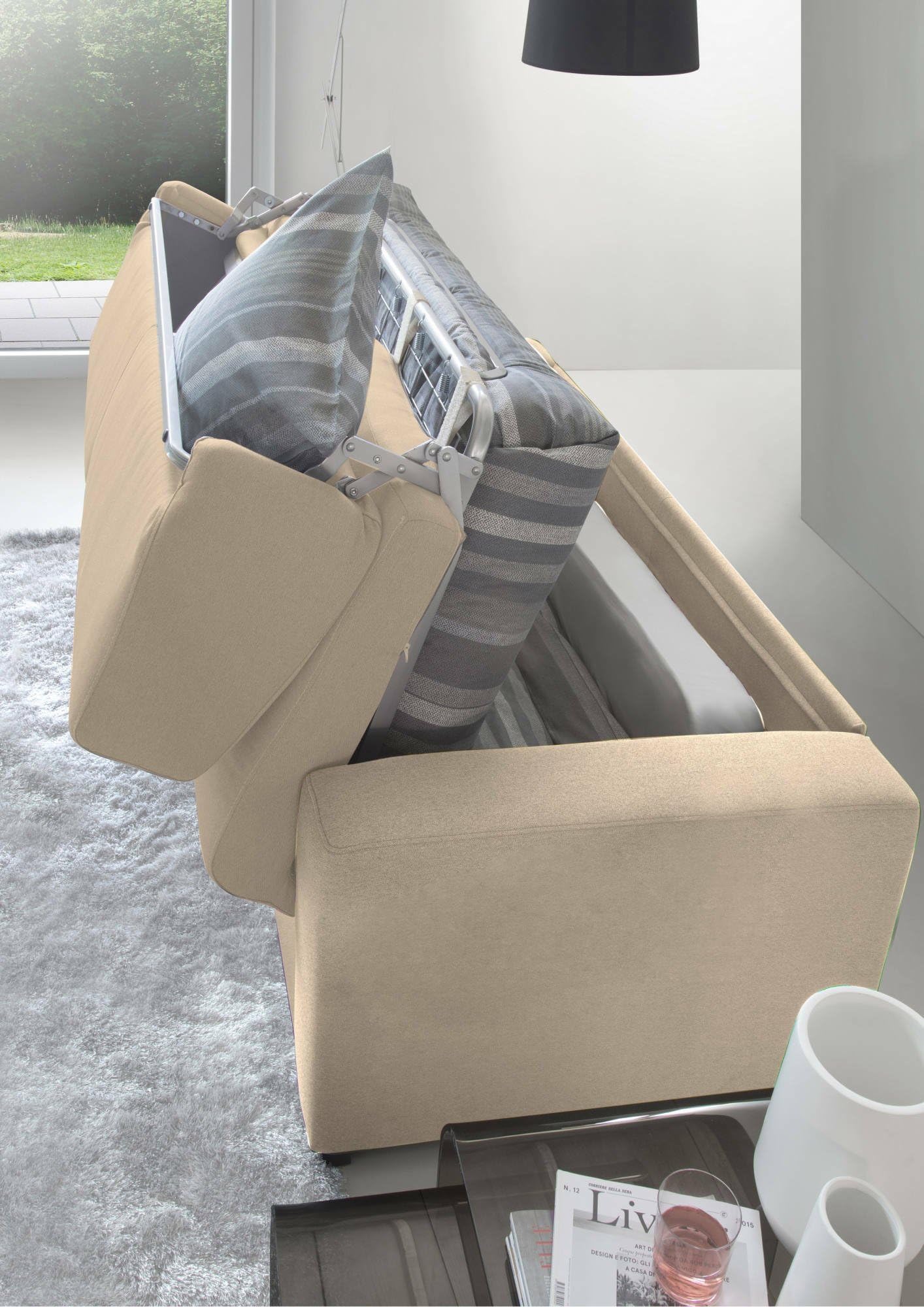 Dmora Divano Letto 2 posti Alena, Sofà Soggiorno con Apertura Girevole, Tessuto Imbottito, Braccioli Slim, 100% Made in Italy, Cm 160x95h90, Beige