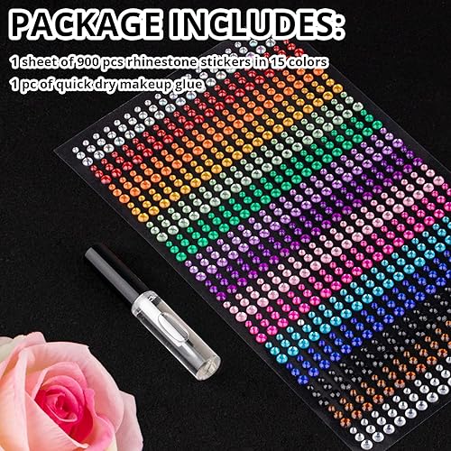 Miniatura 2 de 900 calcomanías de diamantes de imitación en gemas autoadhesivas coloridas para la cara, 0.157 pulgadas, joyas de cristal adhesivas para el cuerpo
