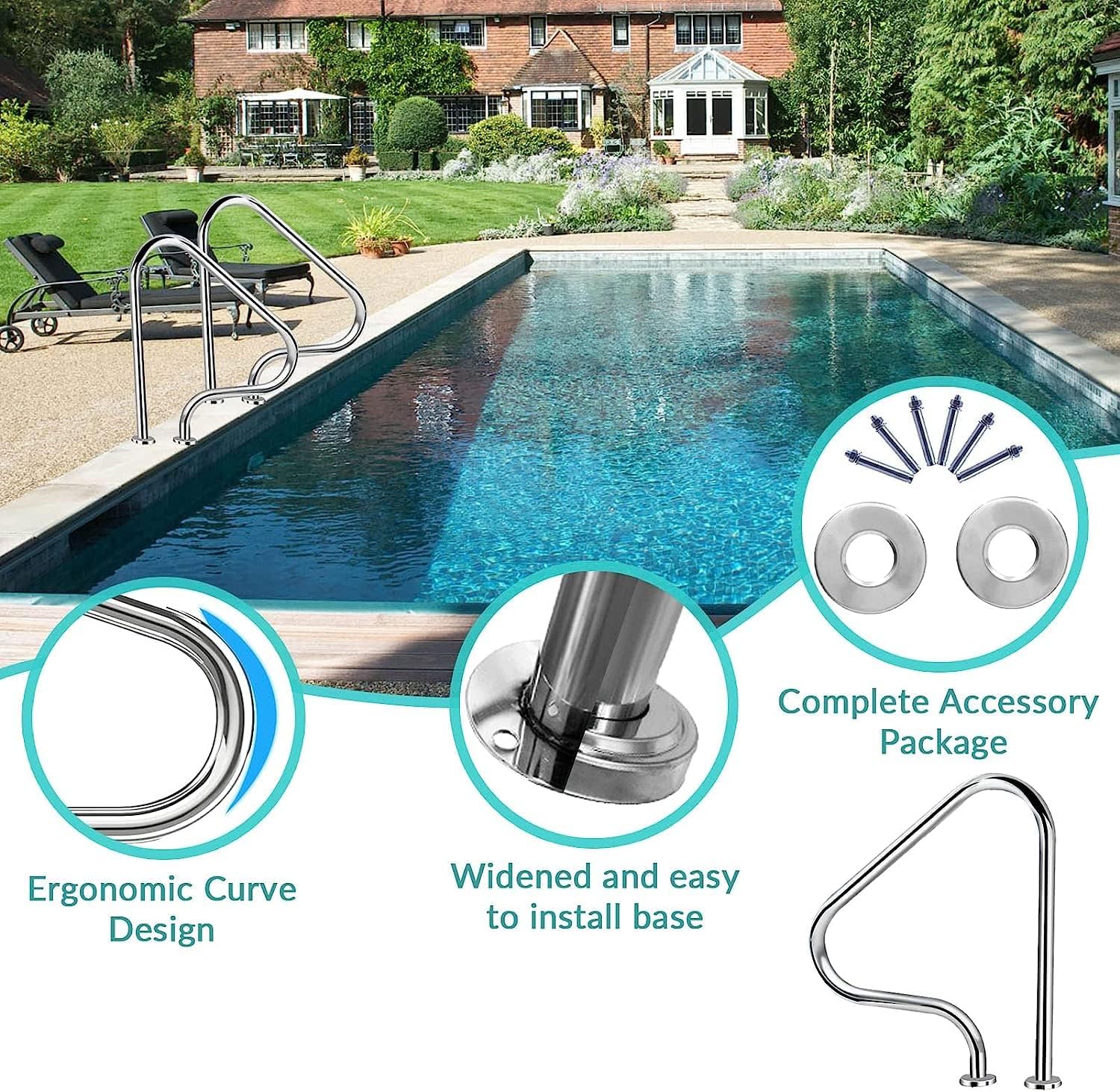 Pool il Handle Grab Ra Swimming Pool Rail Pool Railing Swimming Pool Hand Rail for Inground Swimming Pools Easy Mount Hand Grab Rail,Swimming Pool Stair (Color : 80x80cm)