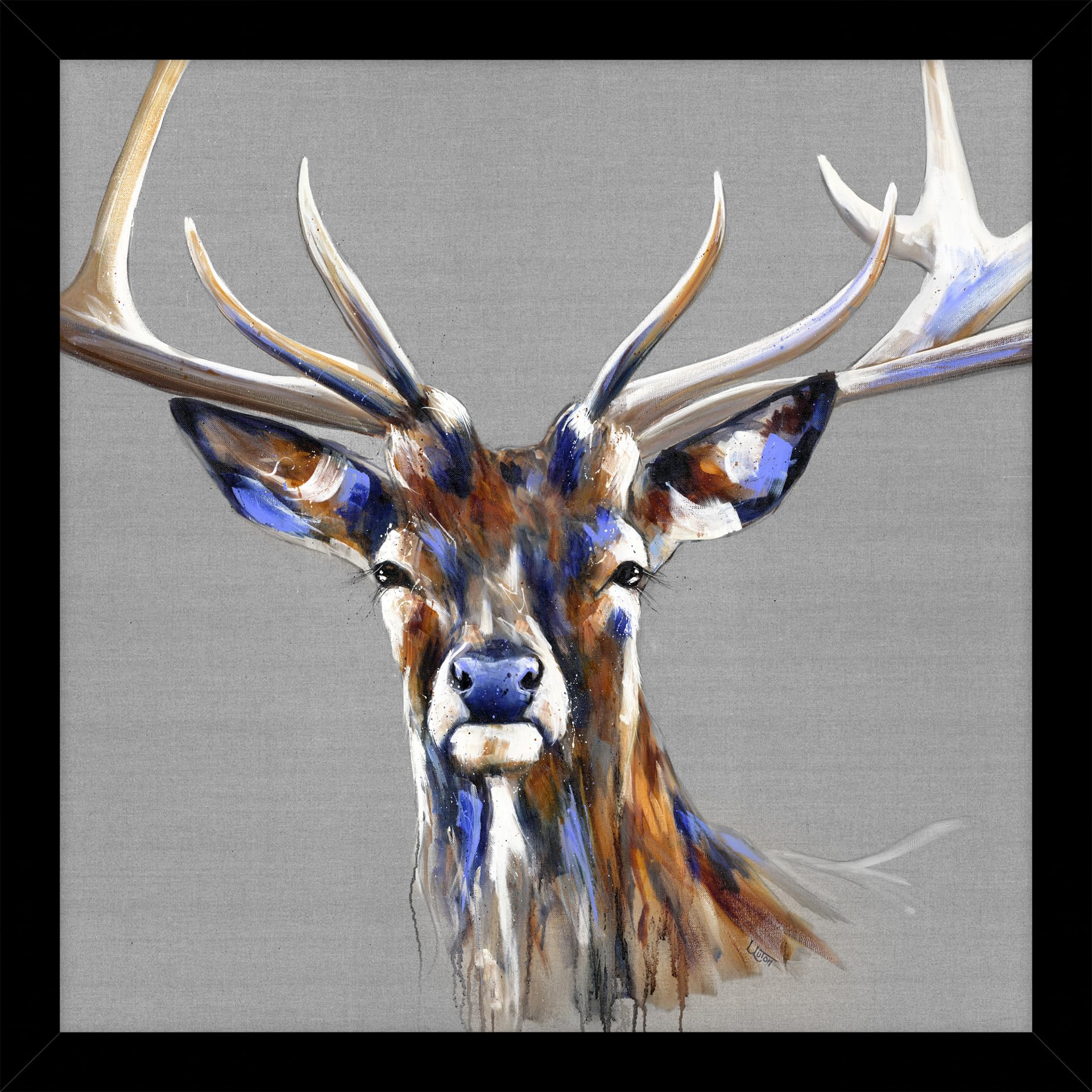 Artko Stag Framed Print - Sterling Painting by Louise Luton - Contemporary Animal Themed Artwork - 43.5 x 43.5 cm