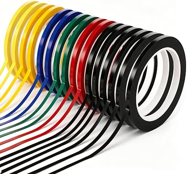16 Rolls Whiteboard Tape, 1/8 Inch Dry Erase Board Tape, 164 Ft per Roll, 2624 Ft Total, Thin Pinstripe Tape for White Board Lines, Grid Marking, Chart Tape, Black & Assorted Colors