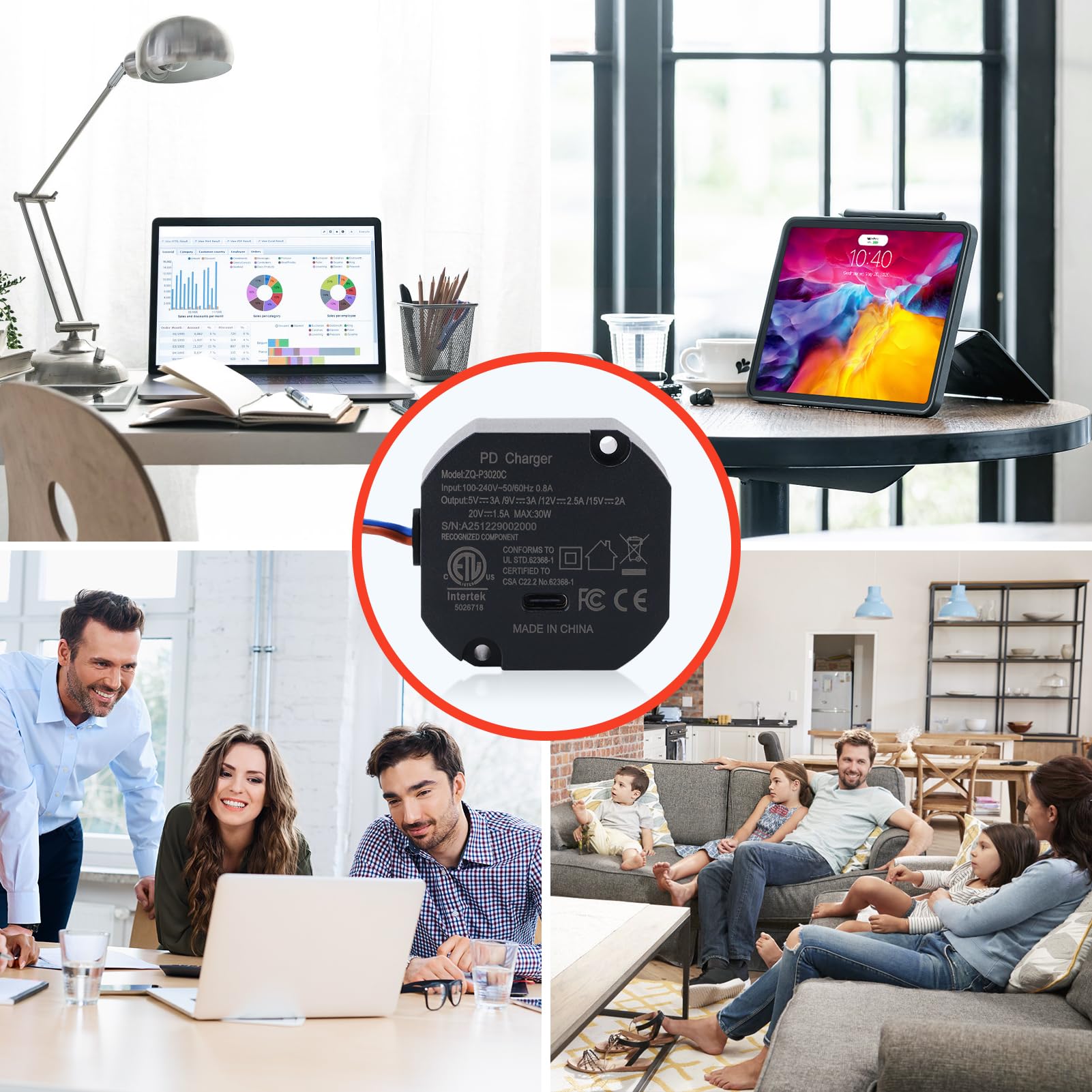 Yosoo Health Gear Zasilacz ścienny USB C, Szybka ładowarka 30 W z obudową ze Stopu Aluminium, do Tabletów USB C i Systemów Inteligentnego Domu