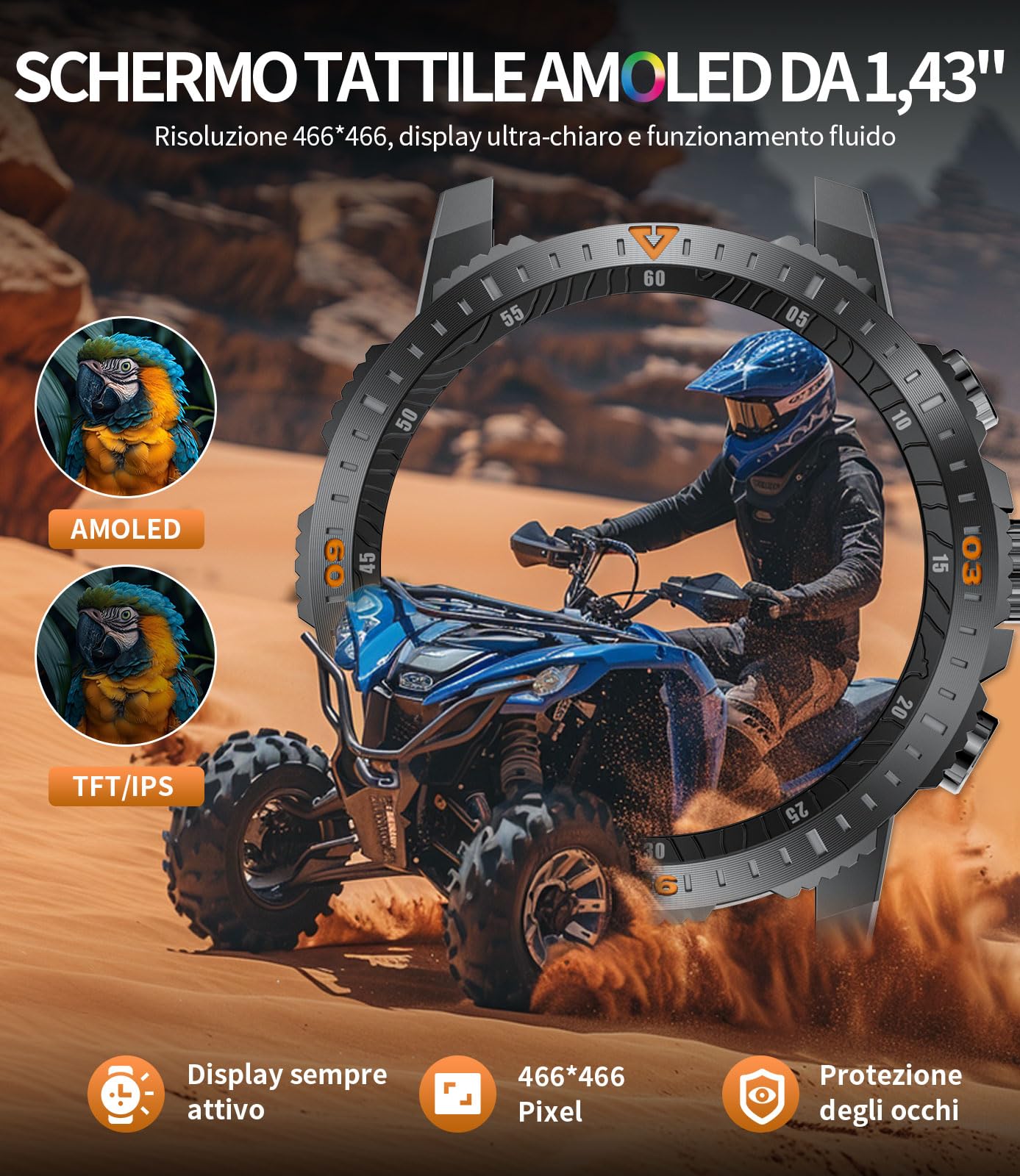 ESFOE Smartwatch Uomo,2 Cinturini,500mAh Batteria 1.43" AMOLED Orologio Smartwatch Uomo con Chiamate Bluetooth,Smart Watch Militari Tracker con 100+ Modalità Sportive,Sonno/Cardiofrequenzimetro