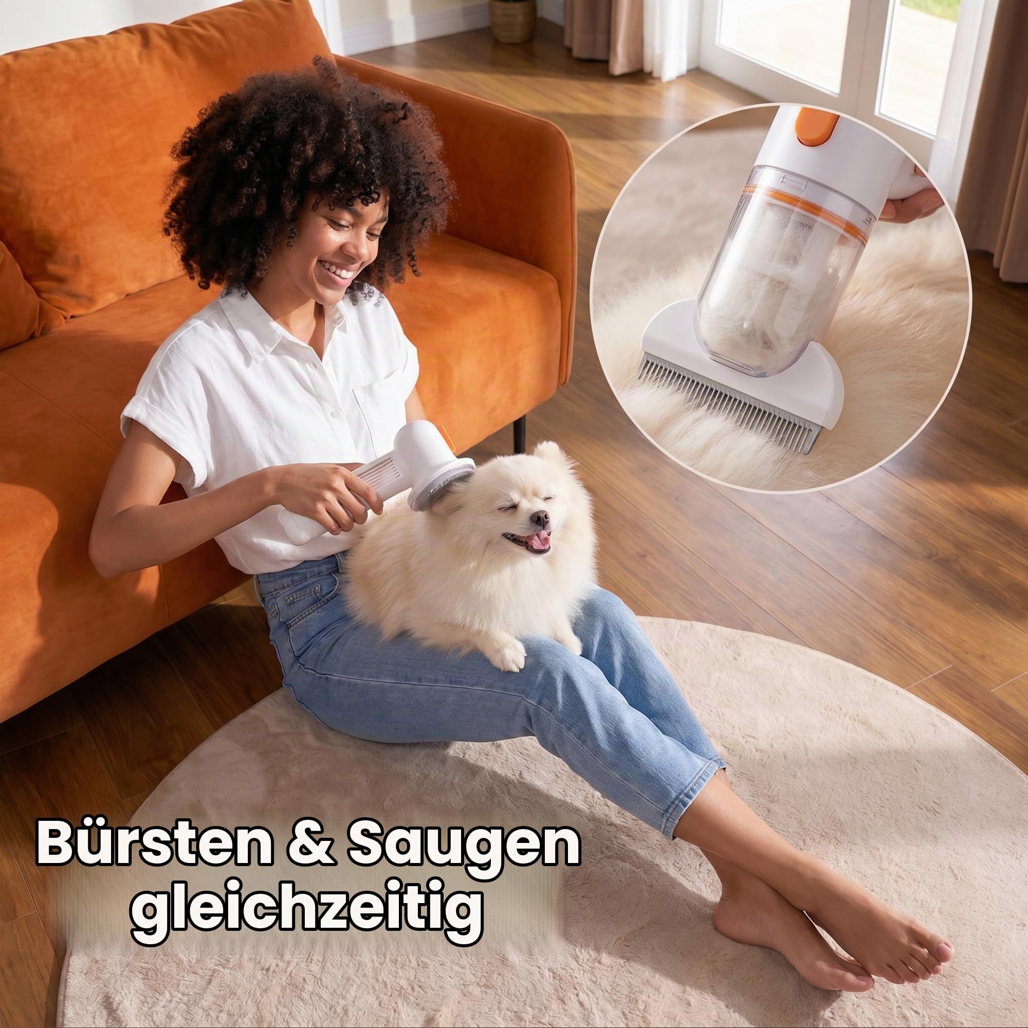 PAPMINI Hundebürste mit Haarauffang, Selbstreinigend, 4-in-1 | Unterwollbürste • Tierhaarbürste • Für Kurz- & Mittelhaar • Weniger lose Haare • Fellpflege ohne Schmutz