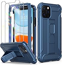 ORETECH [5-in-1 for iPhone 11 Pro Case, with [Two Way Stand][2 Pieces Screen Protector, Front and Back Case] 360 Degree Anti-Shock Silicone PC Case for iPhone 11 Pro, Blue
