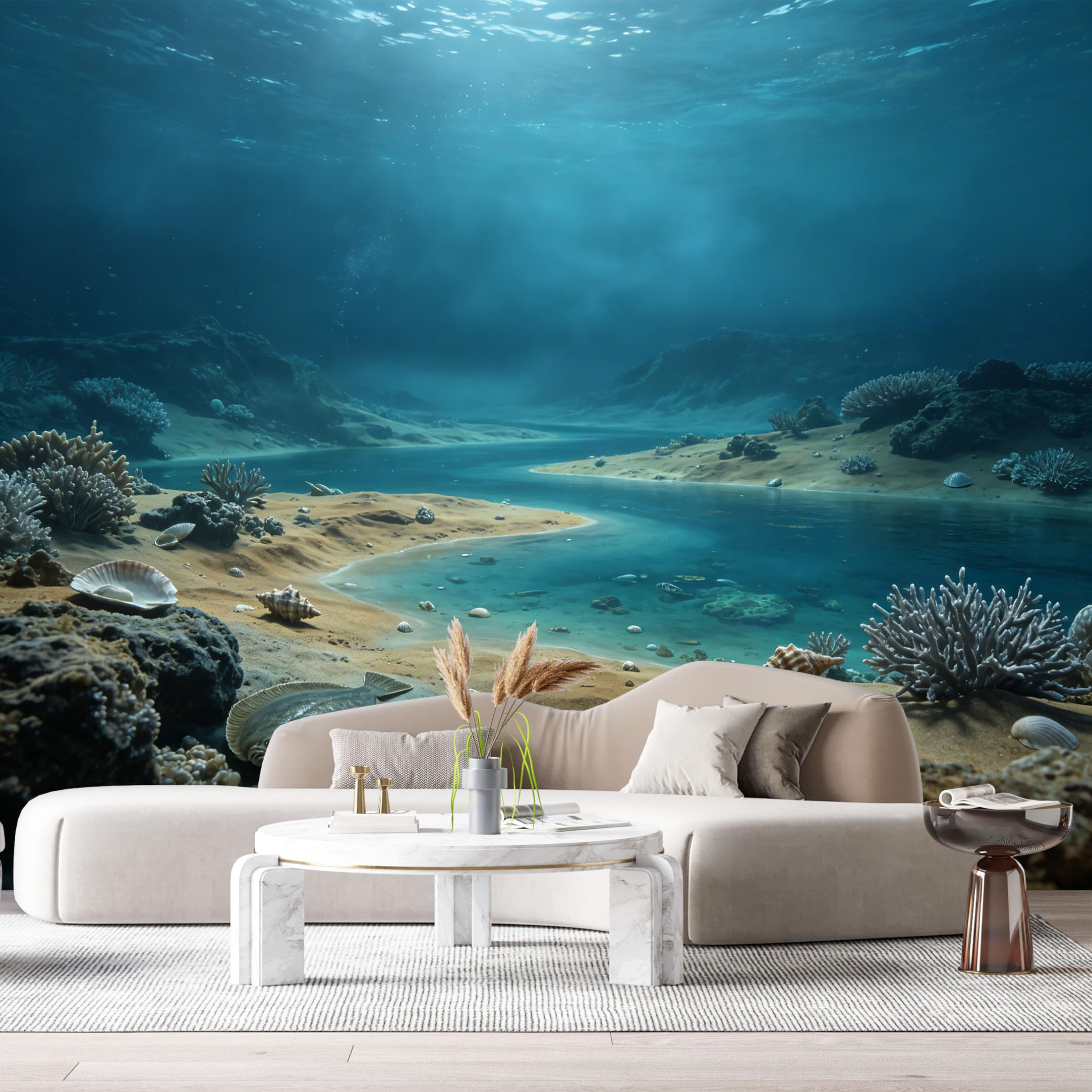 Custom Size Wall Murals Ocean Marine Tropical Coral Reef Sandy Seabed 3D SelfAdhesiveWall Fabric Removable Wallpaper Wall Decor for Living Room Bedroom Bathroom