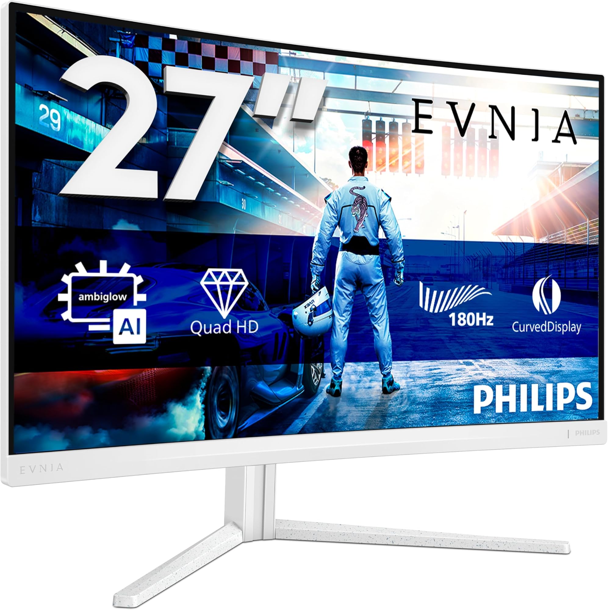 Philips Evnia 27M2C5591 27 inch WQHD Gaming Monitor Curved, 180Hz, Fast VA Panel, 1ms GtG, HDR10, FreeSync Premium, Height Adjustment, (2560x1440 HDMI 2x 2.0 DP 1x 1.4) White: image 1 of 4