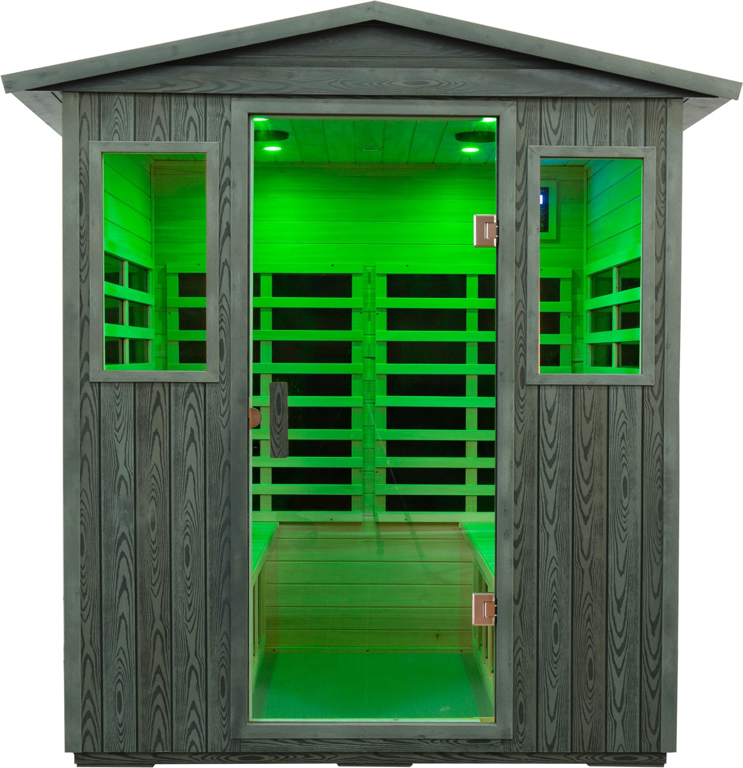 LTCCDSS Carbonized Composite Wood Outdoor Sauna 4-Person - Low EMF Far Infrared Sauna for Home - Bluetooth Speakers, LED Reading Lamps, Chromotherapy Lights (68.1 * 52.4 * 82.7 inch)