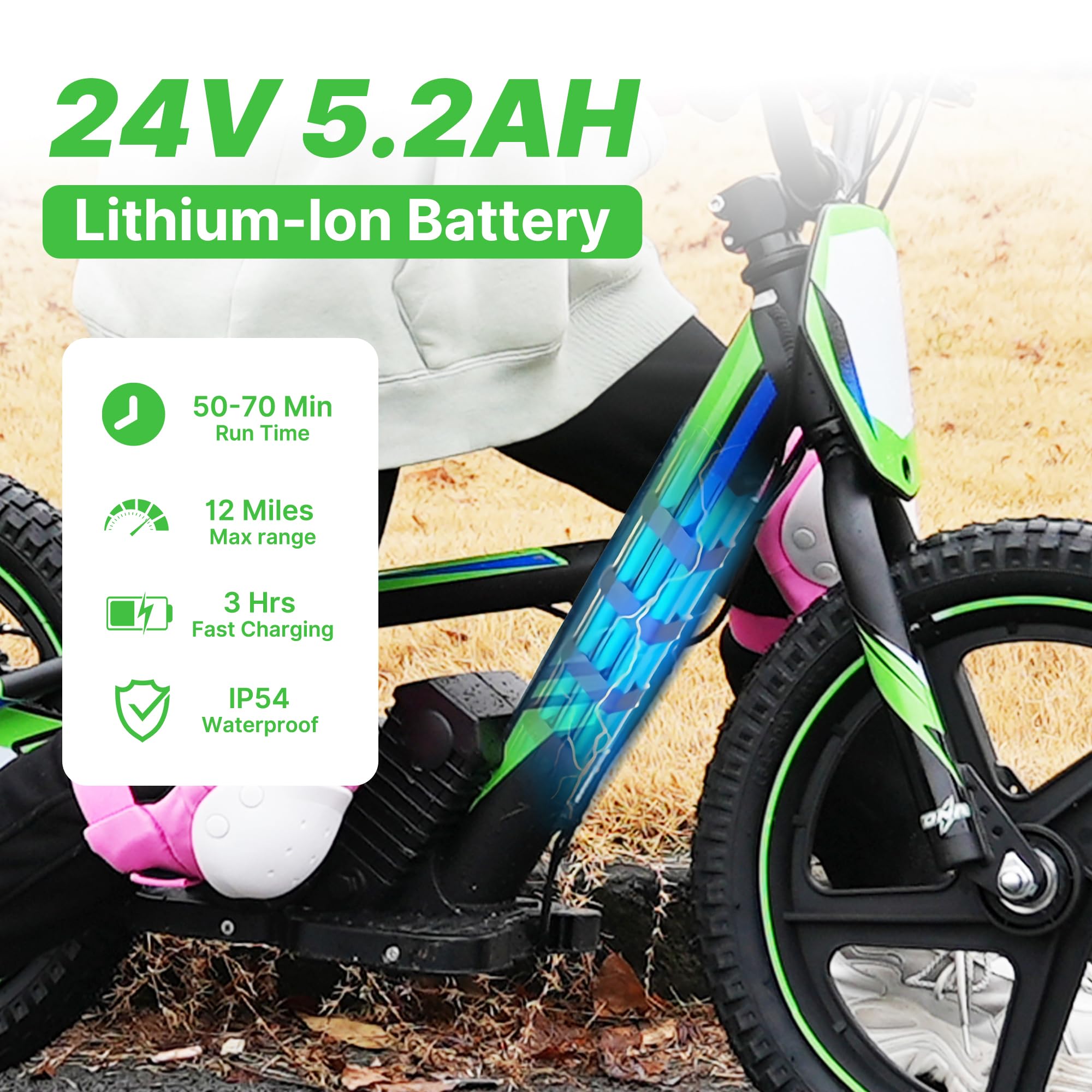 Lightweight Electric Dirt Bike for Kids, 340W Powerful Racing Grade Electric Motorcycle Up to 12MPH?24V Detachable Battery, 16-Inch Off-Road Tires, Adjustable Seat - Ideal for Ages 5-8