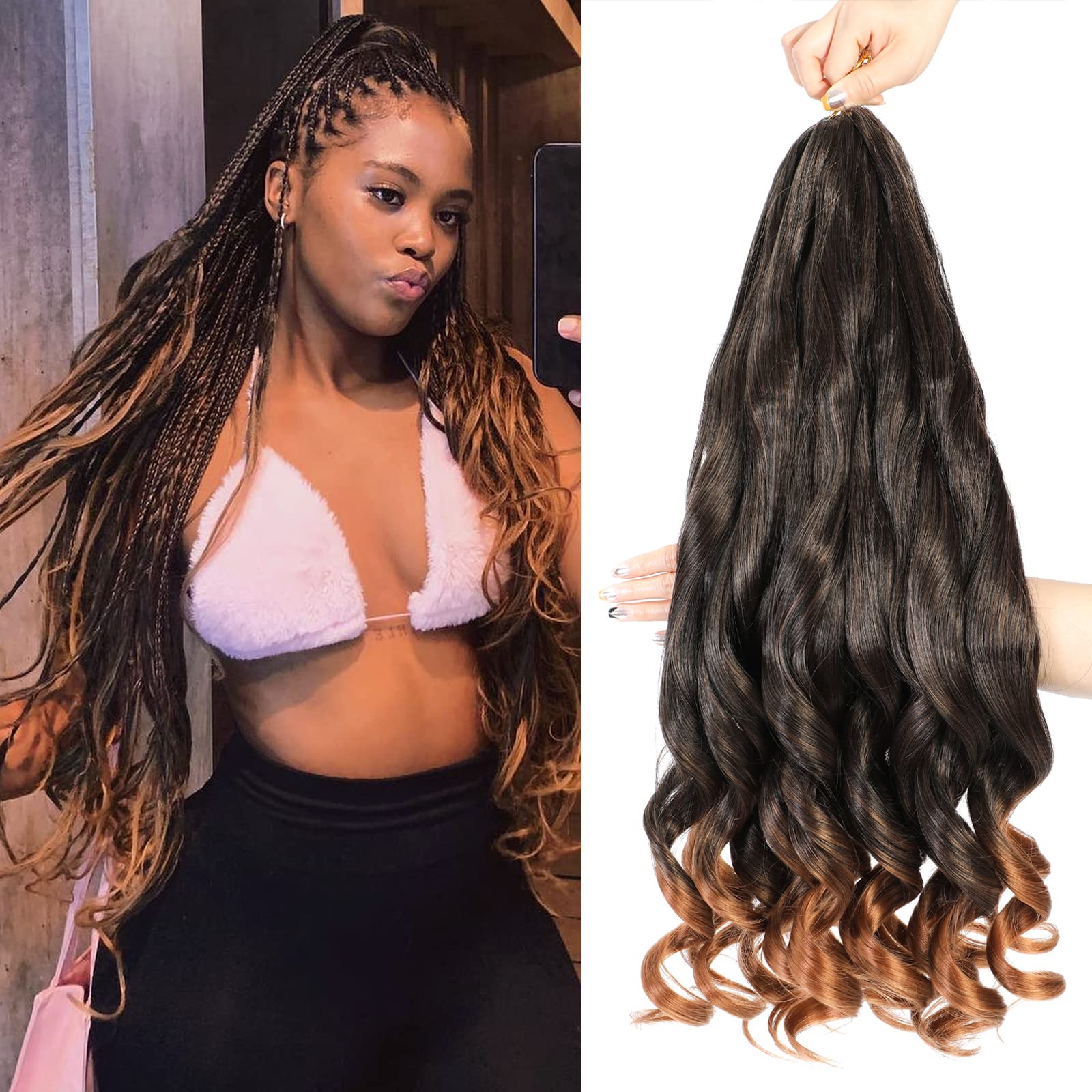 DT CHERYL French Curly Braiding Hair 8 Pack Pelo Trenzado Rizado Preestirado, 24 Pulgadas Trenza Rizada Española Pelo Trenzado Pelo Trenzado de Ondas Extensión (60.9 cm, T30#)