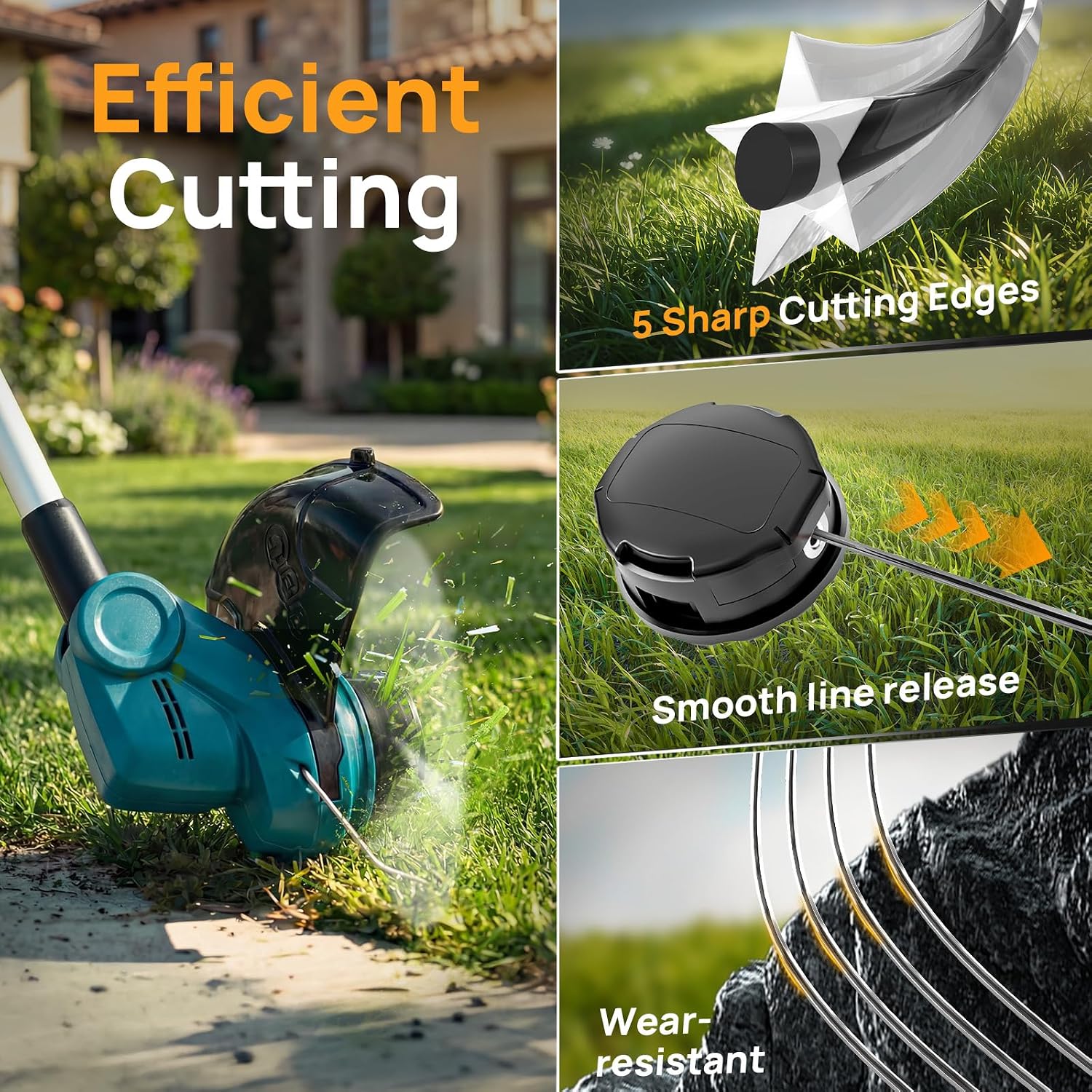 Weed Eater String, 095'' Heavy Duty String Trimmer Line, Pentagon Dual Core Weed Wacker String for Cordless String Trimmer, 3LB/1050FT Universal Replacement Weed Trimmer Line, Professional Results