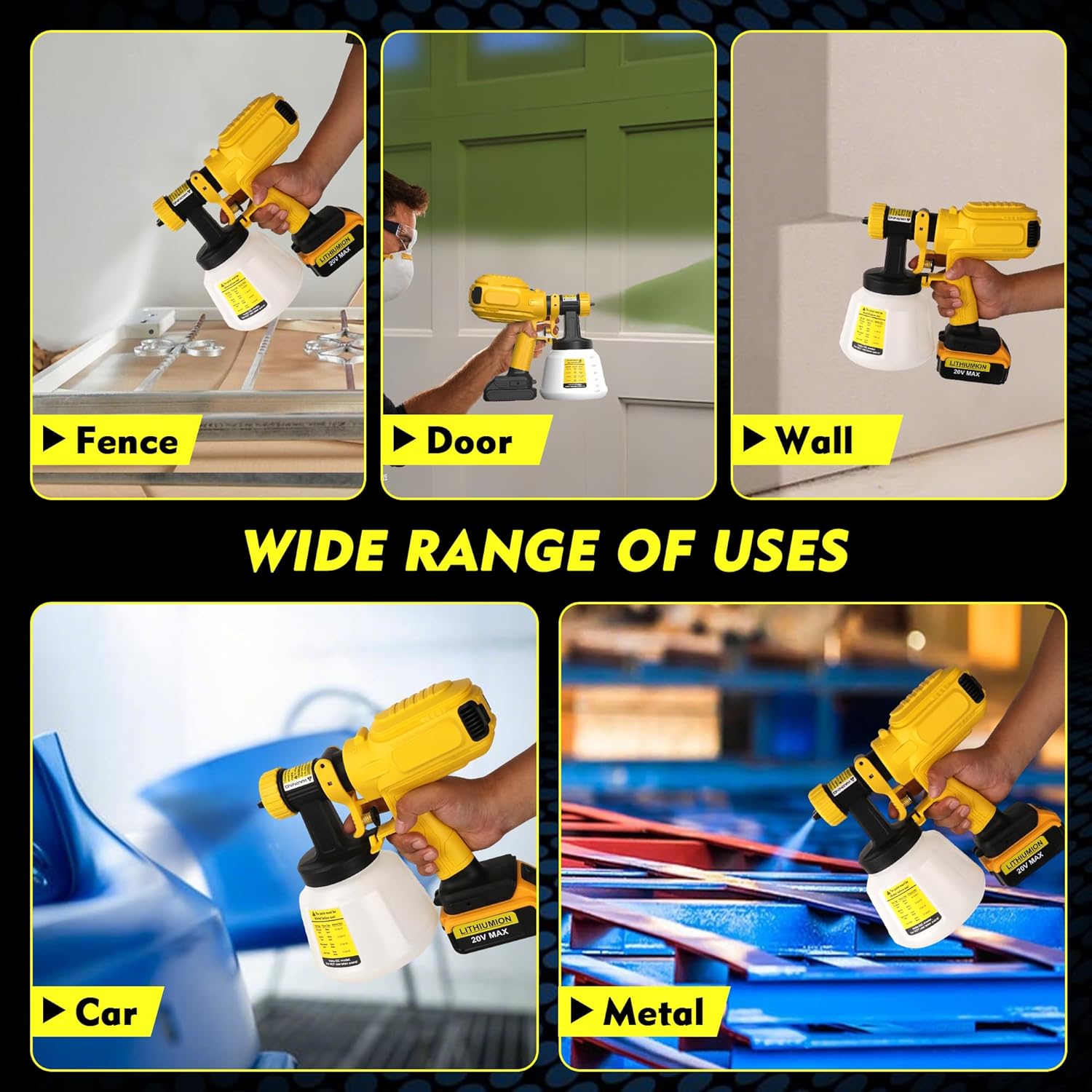Cordless Paint Sprayer for Dewalt 20V Max Battery, Paint Sprayers for Home Interior Airless Electric HVLP, for Furniture, Walls, Cabinets, Fences, Doors, etc. (Battery NOT Included)