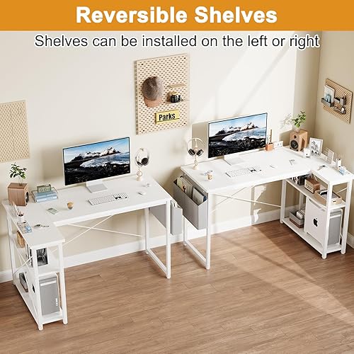 Miniatura 4 de Grandder Escritorio para computadora en forma de L con estantes reversibles, escritorio esquinero pequeño de 40 pulgadas con bolsa de