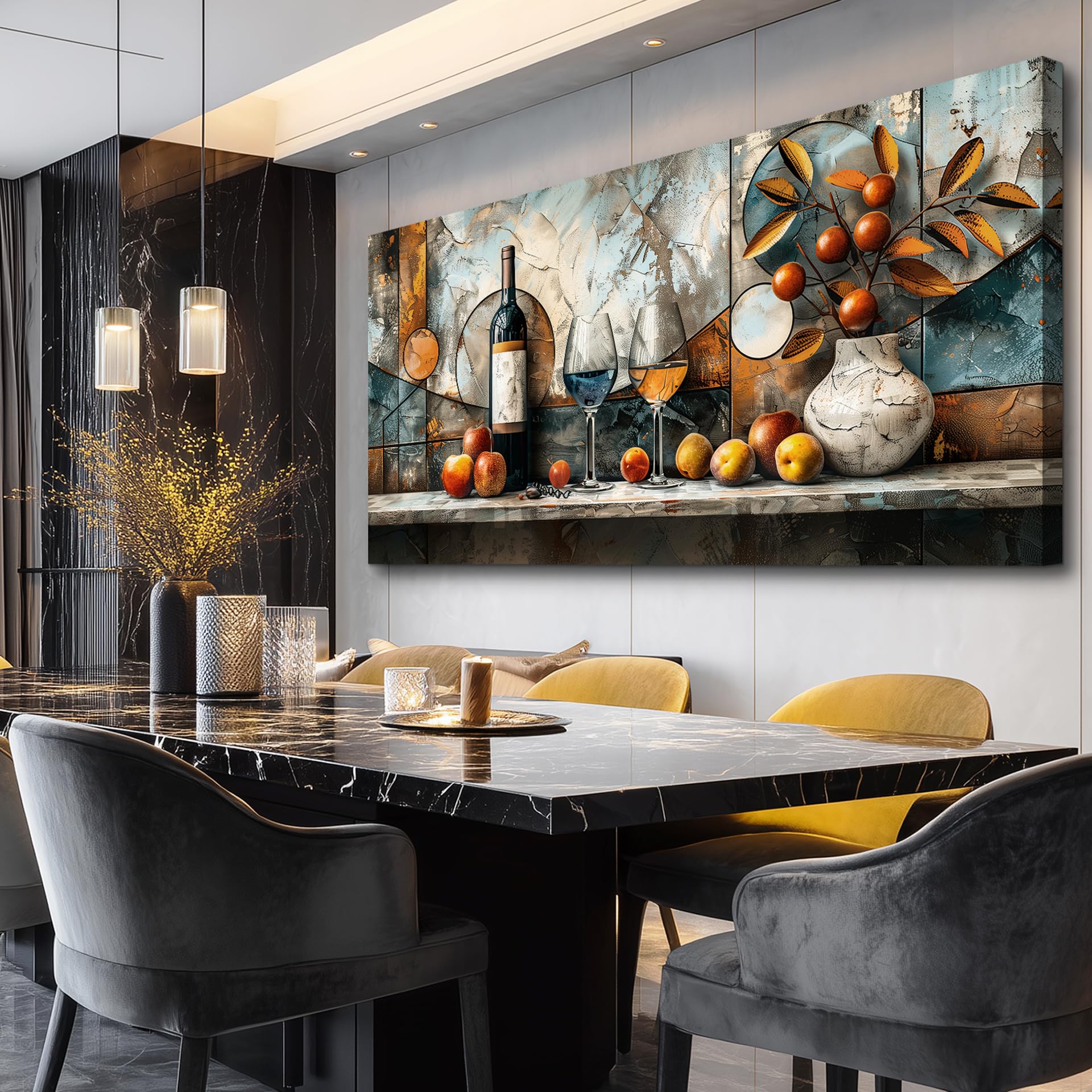 XIGUANGART Canvas Wall Decor For Kitchen Wall Art For Dining Room Decorations Wine Glass Painting Still Life Vintage Abstract Picture Artwork Pub