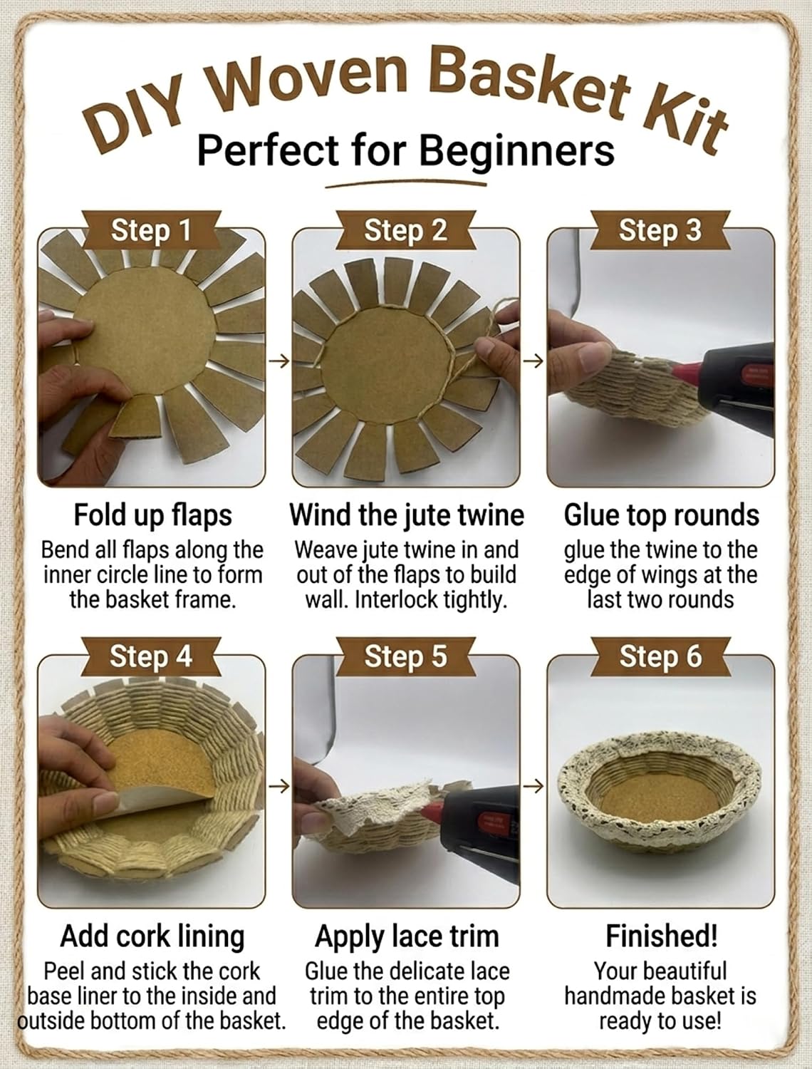 Henmanye Basket Weaving Kit for Beginners: 8 Sets Sewing for Beginners Creative Woven Bowl - No-Break DIY Supplies with Video Tutorial - Handmade Woven Basket Set - Family Activity & Creative Gift
