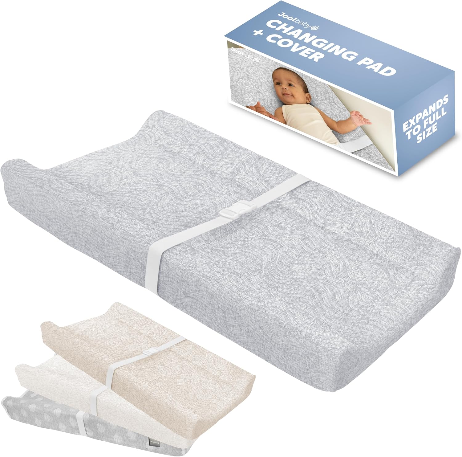 Jool Baby SERENITY Soft Changing Pad + Washable Cover, Non-Slip - Fits Standard Changing Tables & Dressers (Wave Pattern, Gray)