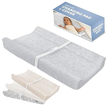 Jool Baby Serenity Soft Changing Pad + Washable Cover, Non-Slip - Fits Standard Changing Tables & Dressers Wave Pattern, Gray