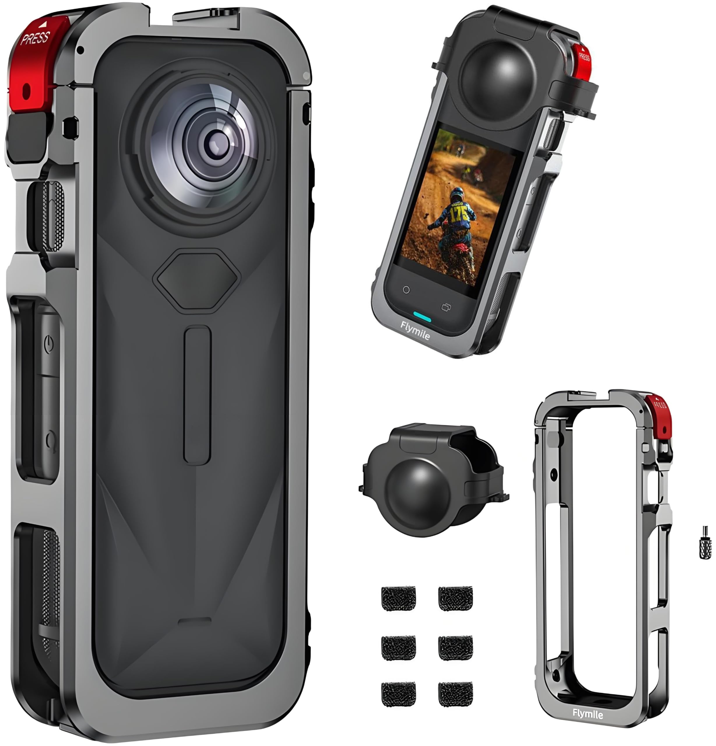 Yaslayp Camera Cage for Insta360 X5,Multi-Function Aluminum Alloy Metal Case with Lens Cover,Equipped with Cold Shoe Mount and 1/4" Screw