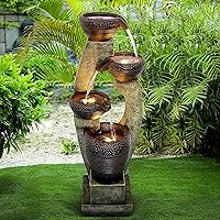 Naturefalls 40-Inch 4-Tier Outdoor Water Fountain with LED Lights - Durable Resin Garden Waterfall for Patio, Yard, Porch, Indoor Use