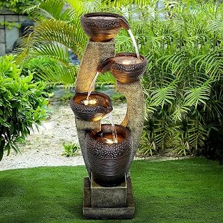 Naturefalls 40-Inch 4-Tier Outdoor Water Fountain with LED Lights - Durable Resin Garden Waterfall for Patio, Yard, Porch, Indoor Use