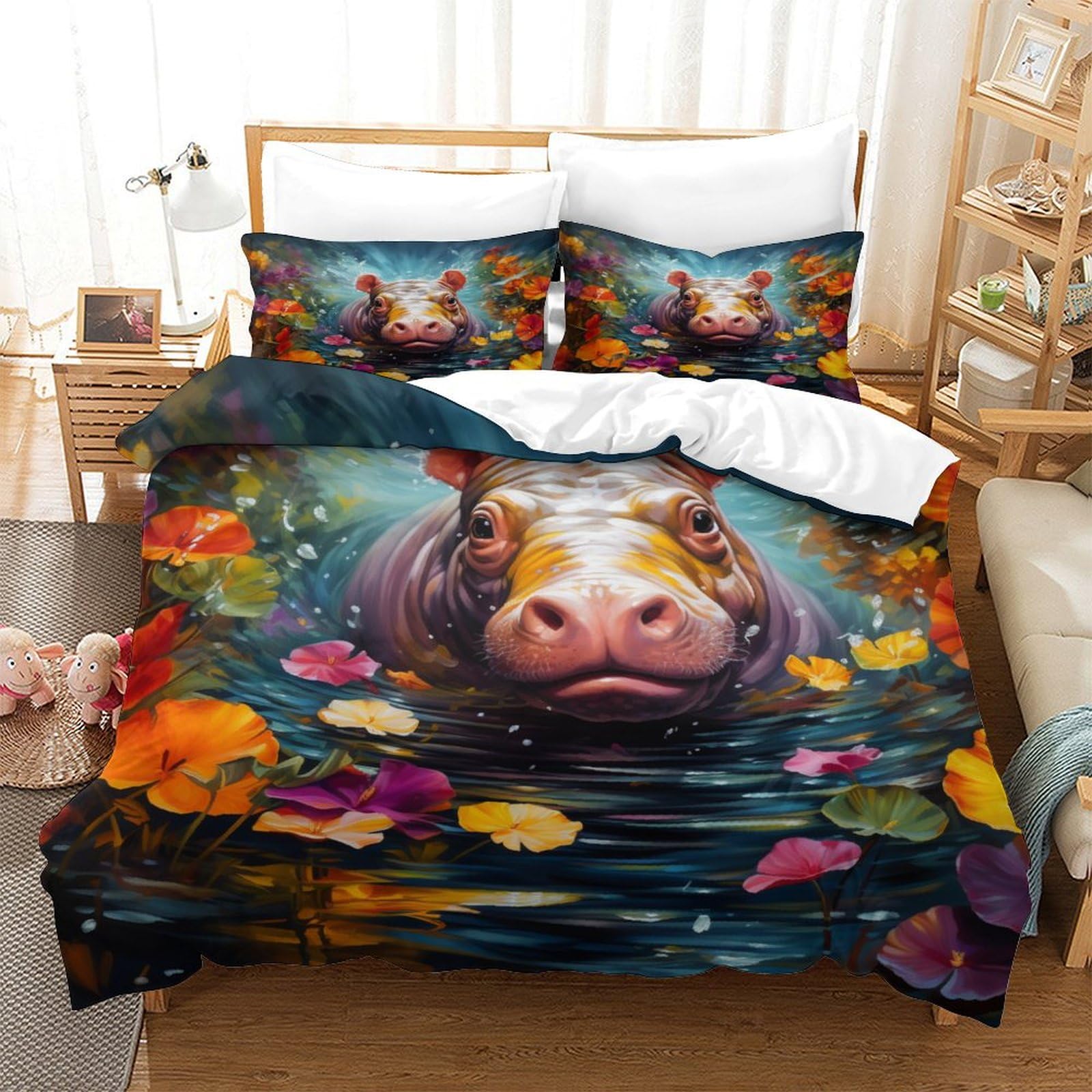 Housse de couette rhinocéros hypoallergénique douce pour lit simple