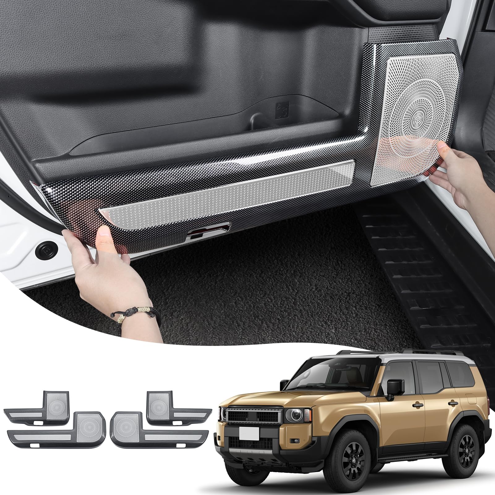 LaIIker Car Door Kick-Proof Panel Suitable for 2024 2025 2026 Toyota Land Cruiser 250 1958 Prado Carbon Fiber Pattern Interior Protective Cover
