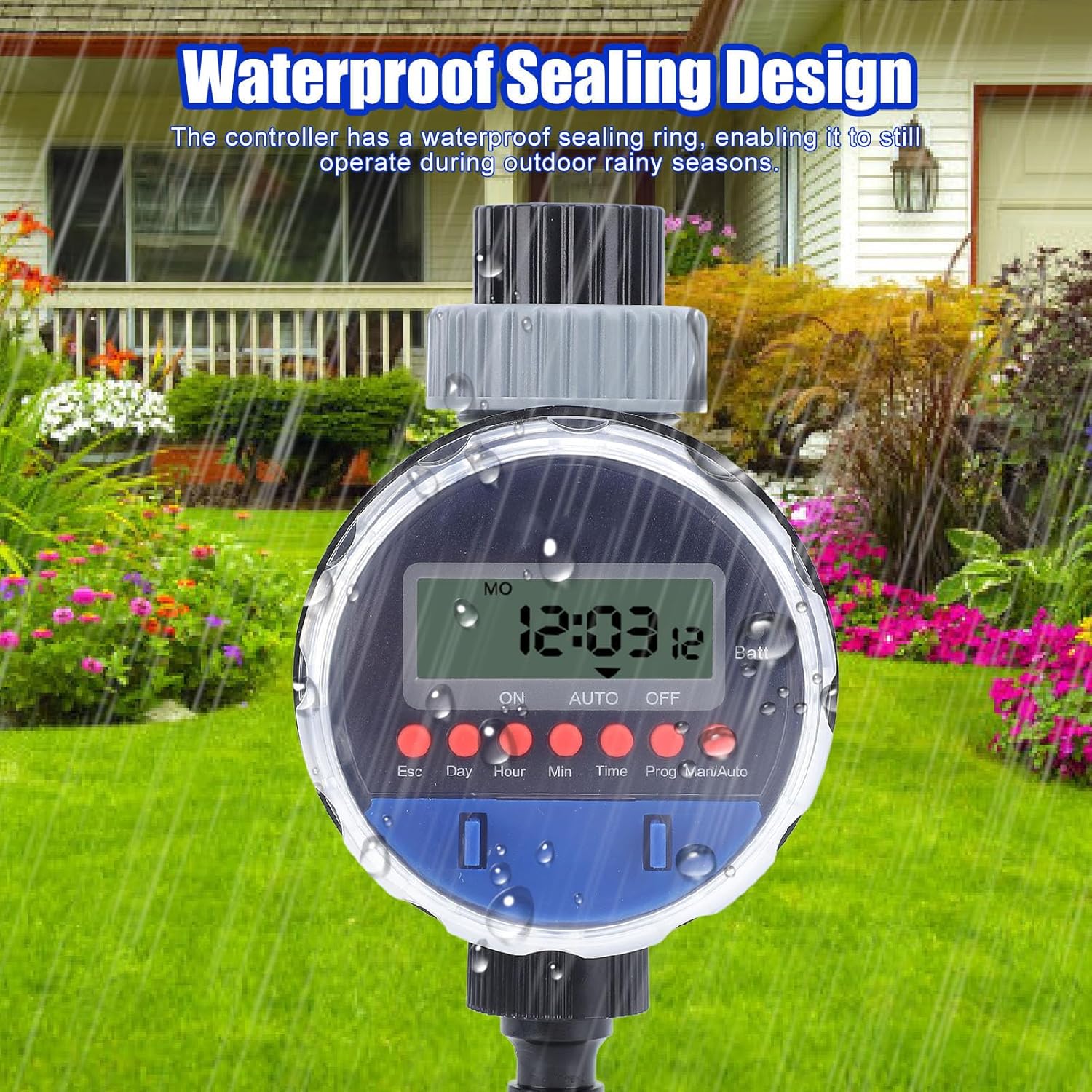 Sprinkler Timer, LCD Screen Display Electronic Digital Watering Timer for Garden Lawn, 333g ABS Material, Battery Powered