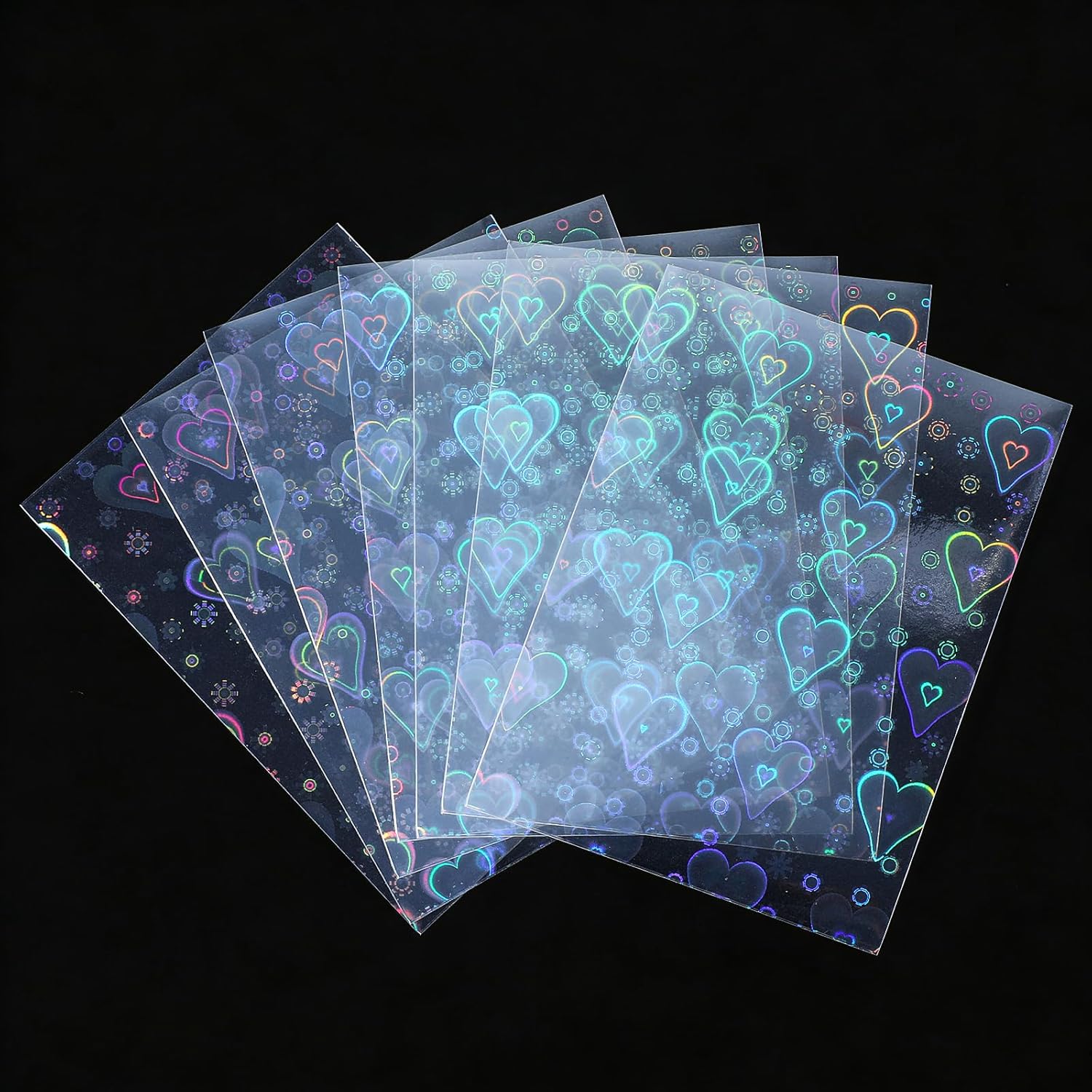 100PCS Laser Flashing Card Sleeves, Love Heart Laser Flashing Holographic Card Sleeves, Photocard Sleeve with Holographic Foil Cover, Laser-Flashing Trading Card-Protector for Photo Cards (65x90mm)