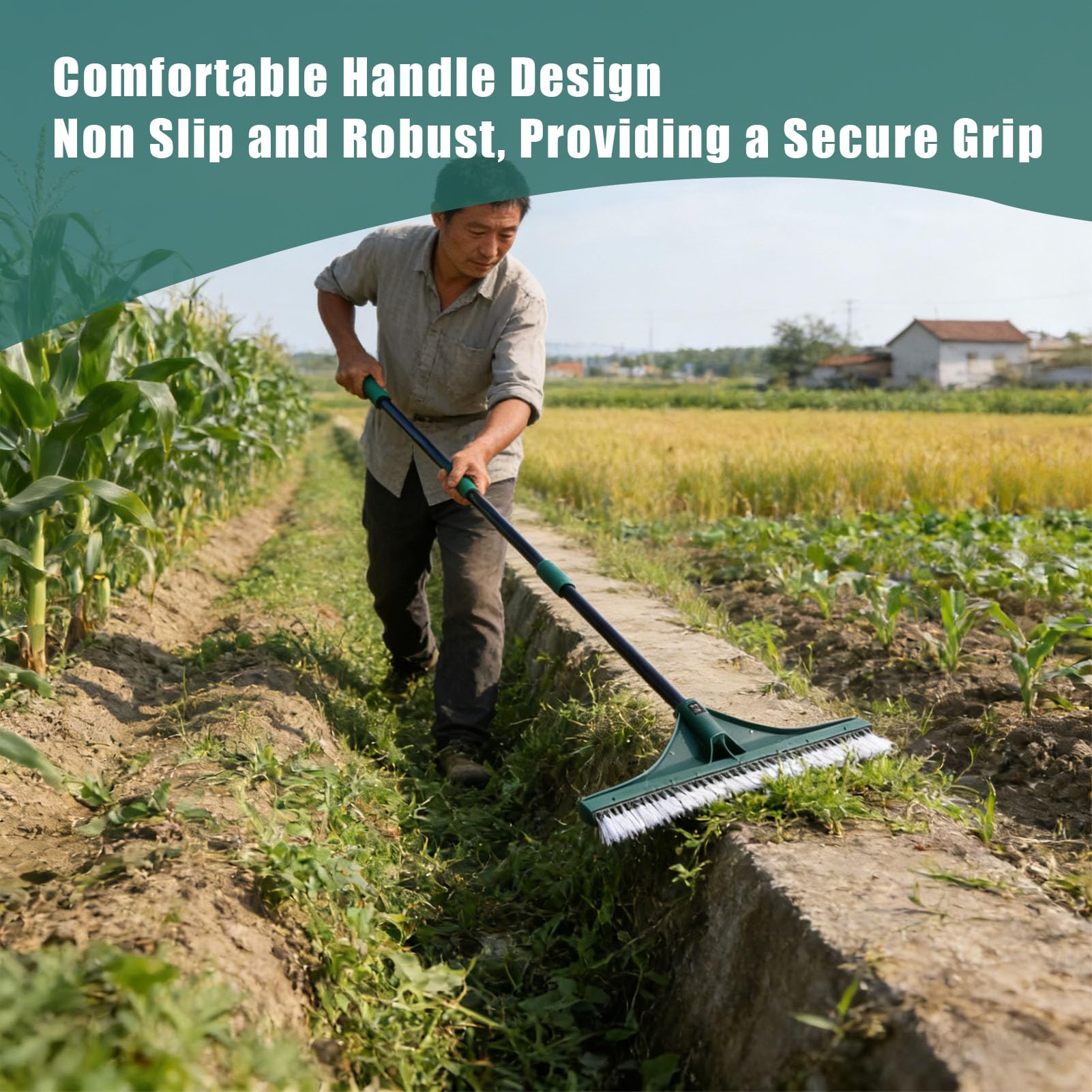 SIXRUN Rastrillo para Césped Artificial, Herramienta Ergonómica para Jardín, Cabezal de Cepillo Suave para Limpieza de Césped y Patio, de 3 Secciones