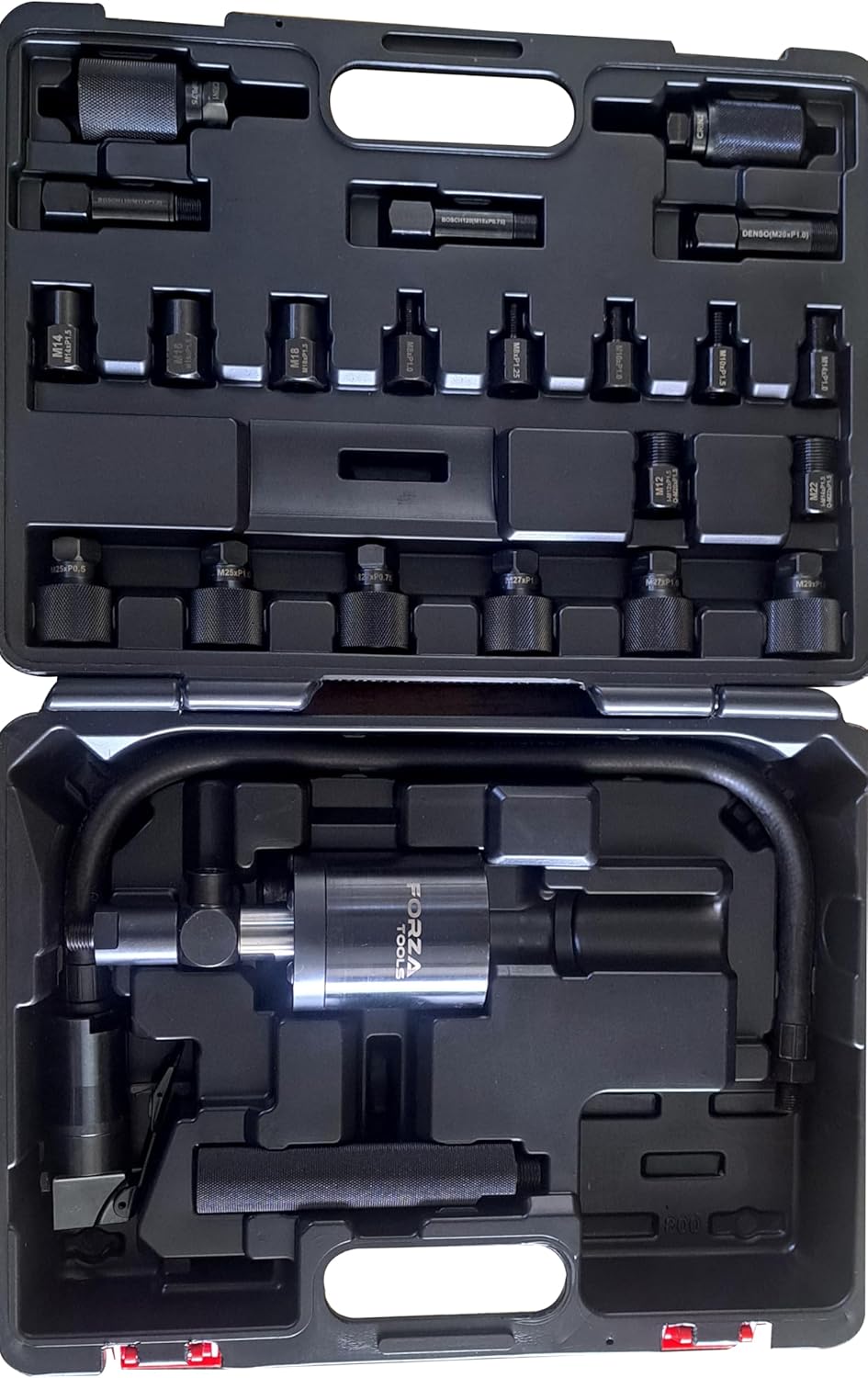 Pneumatic Injector Impact Extractor, 24 Pieces, Gentle Removal of Diesel Injectors, Prevents Cylinder Head Damage, Includes 21 Adapters for Various Brands