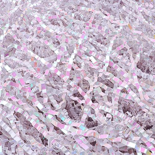 Zwish Relleno de papel triturado de papel de corte arrugado blanco brillante de 5.3 onzas, relleno de papel triturado para cajas de regalo, cesta de