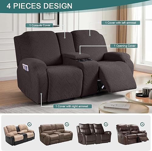 Miniatura 5 de Ruaozz Fundas de sofá reclinable de 3 plazas + funda reclinable de sofá biplaza con consola, color chocolate