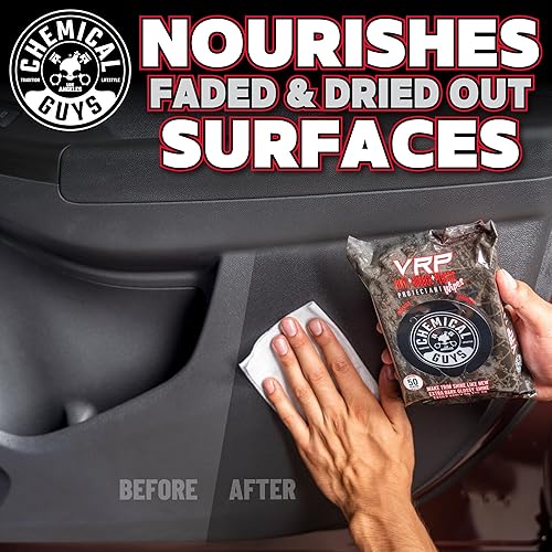 Miniatura 10 de Chemical Guys PMWTVD10750 VRP - Paquete de 50 toallitas protectoras y brillantes, para vinilo, goma y plástico, no graso, secado al tacto, de larga