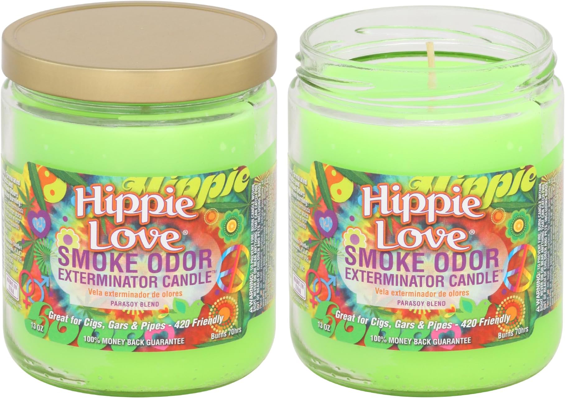 13 oz Jar Candles Hippie Love, (2) Set of Two Candles.