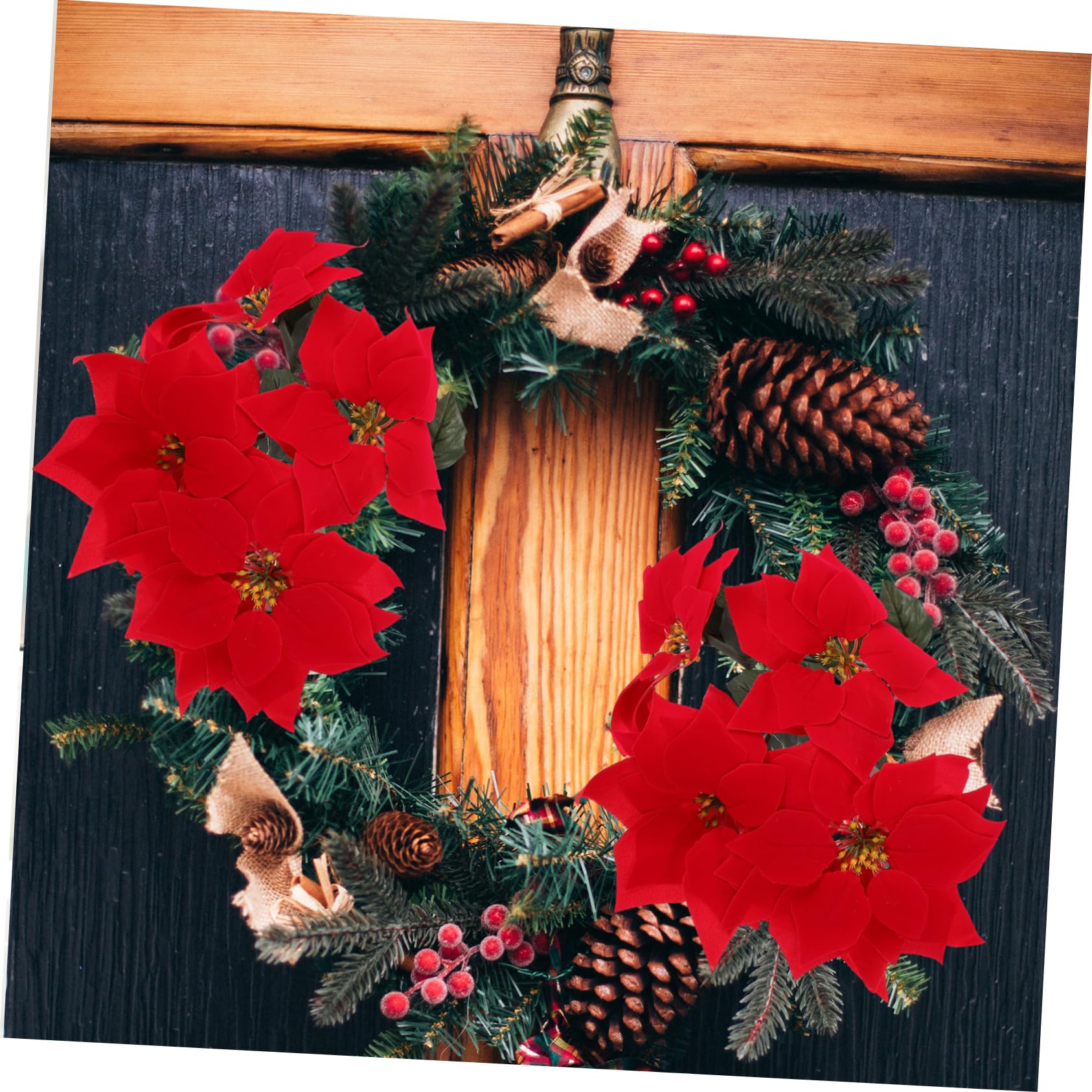 LIOOBO 2 Piezas de simulación Poinsettia Rojo arbustos de Navidad Flores Artificiales Ramos de árbol de Navidad Adornos de Pieza Central para Home Office Decor (Rojo) Decoración navideña