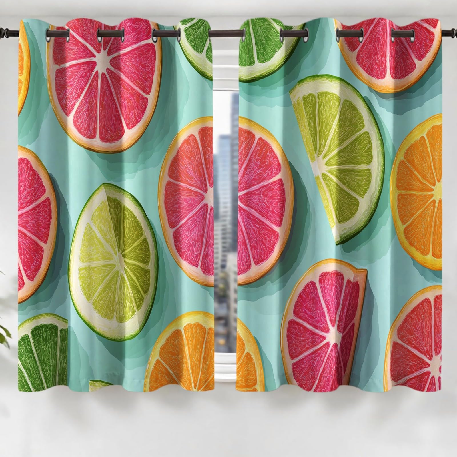 Rideaux Occultants Opaques Thermiques à Œillets Lot de 2, Citron tranché pour Fenêtre et Porte, 132L X 210H cm