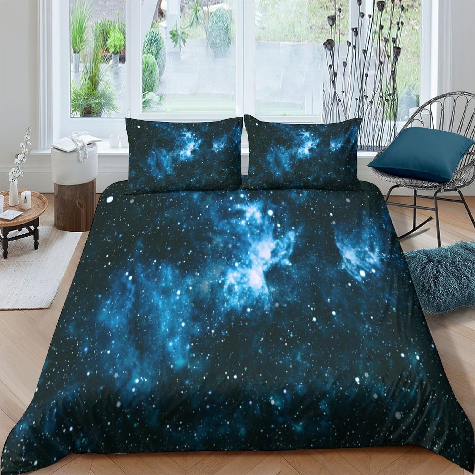 Ctjqhvkz Style-1 3D Printed Galaxy Starry Sky Fitted Sheet Microfiber Soft Breathable Cosmic Nebula Mattress Cover For Bedroom Decor Single（135X200cm）