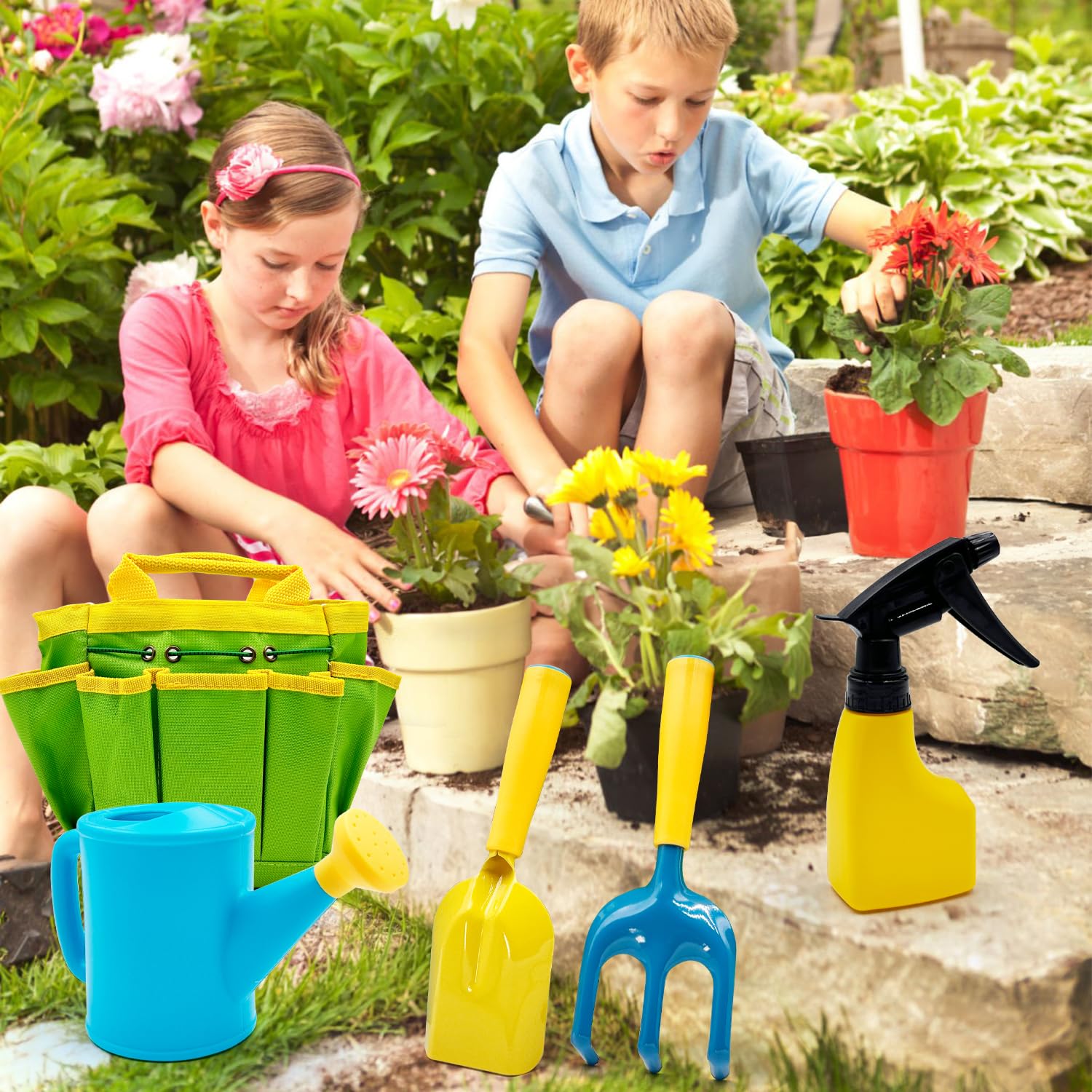 Juego de herramientas de jardinería – El kit de herramientas de jardín incluye rastrillo de pala, pala, delantal, guantes, regadera y bolsa de mano resistente para el mejor regalo al aire 2