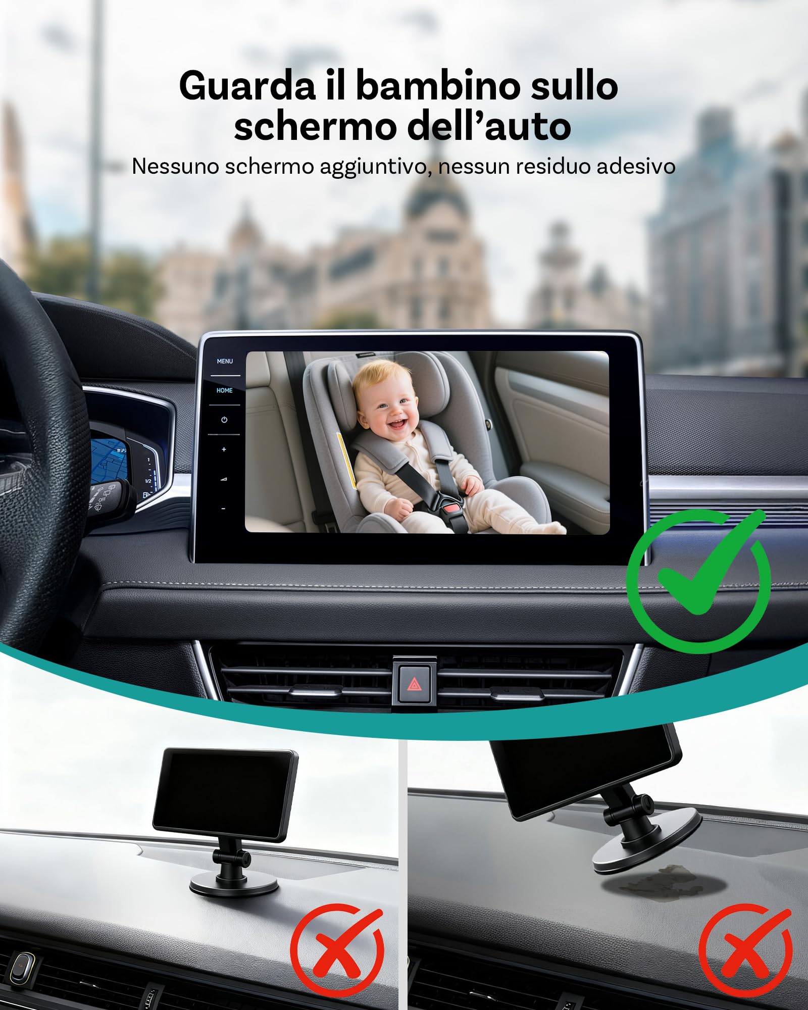 Ottocast Cabin Care CarPlay Adapter 2026, Ottocast Mini Telecamera Sedile Posteriore 1080P, USB-A Plug & Play, Solo per CarPlay cablato di fabbrica