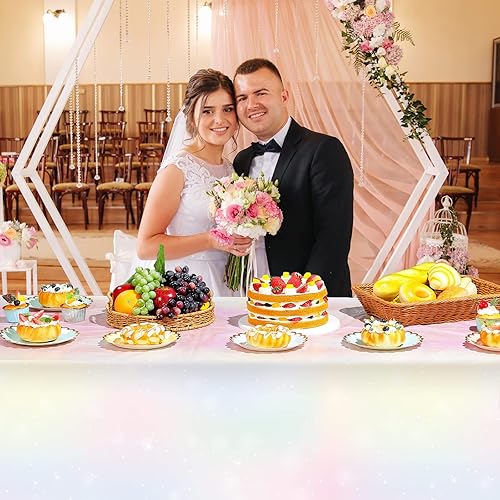 Miniatura 6 de Manteles de arcoíris pastel, desechables, impermeables, de plástico, para decoraciones de fiestas, cumpleaños, bodas, suministros de despedida de