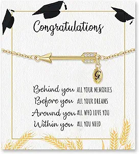 Graduation Gifts for Her 2025, 2025 Graduation Gifts High School College Graduation Gifts for Teen Girls 5th 8th Grade Masters Degree Grads Initial Bracelets for Women Letter A-Z Charm Bracelet Daughter Niece Granddaughter Girlfriend Jewelry