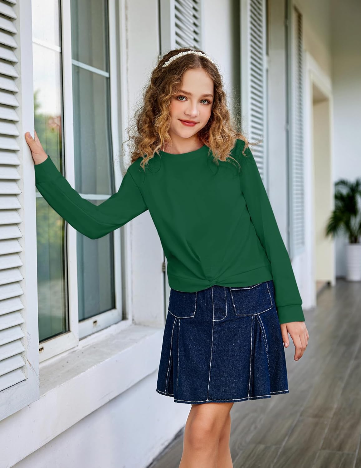 Arshiner Girls Casual Twist Front Lightweight Sweatshirt Tie Dye Printed Long Sleeve Crop Tops Pullover - Image 2