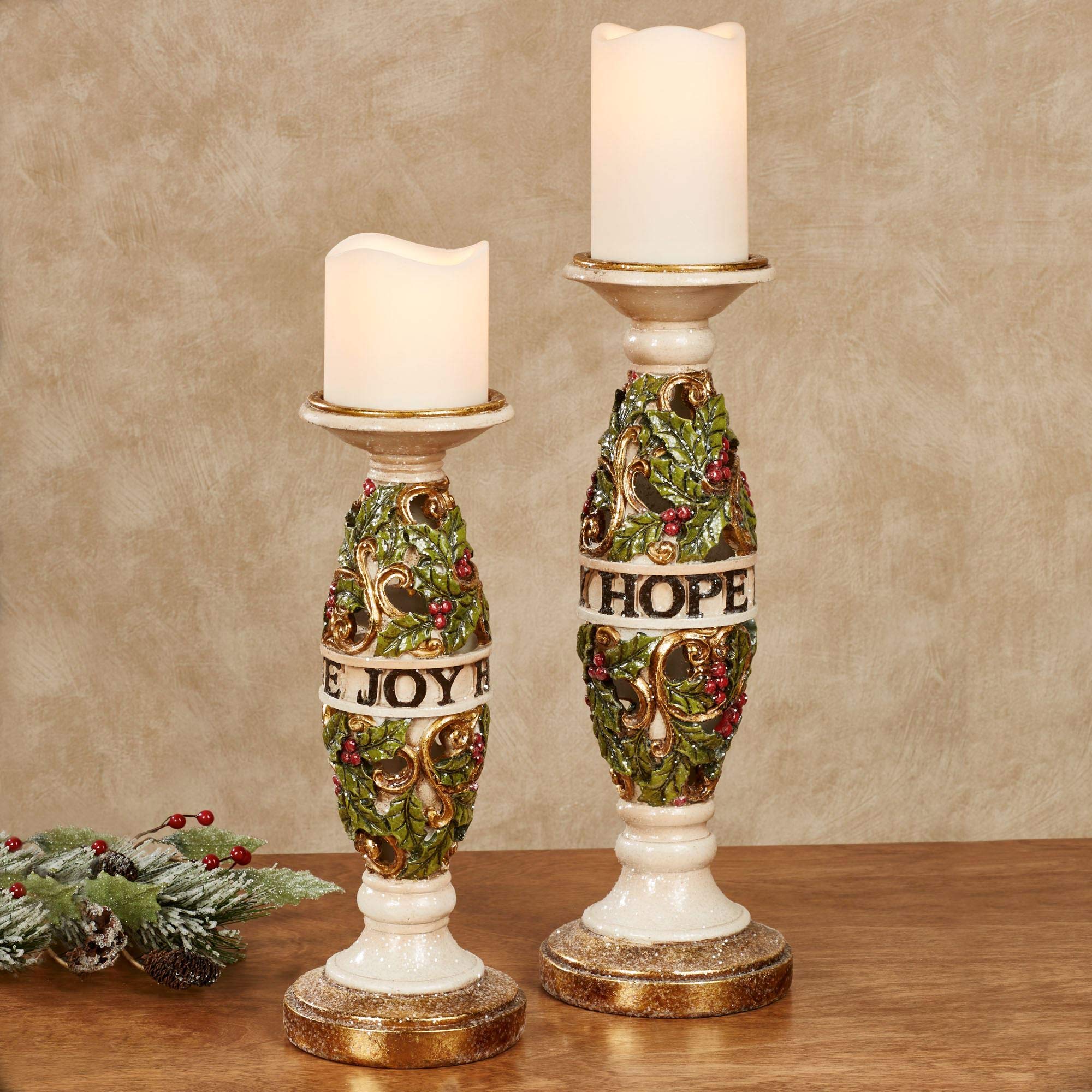 Love Joy Hope Candleholders Ivory Set of Two