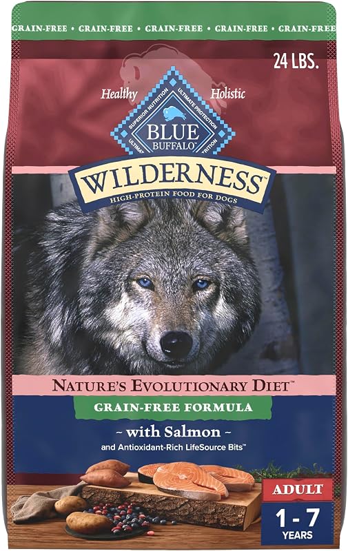 Blue Buffalo Wilderness Salmón Adulto Comida Seca para Perros, Sin Granos, 24 lb | 39g Proteína, Ingrediente #1 de Salmón Real, Frutas y Verduras Ricas en Antioxidantes, Aventuras con Alto Contenido de Proteínas para Combustible