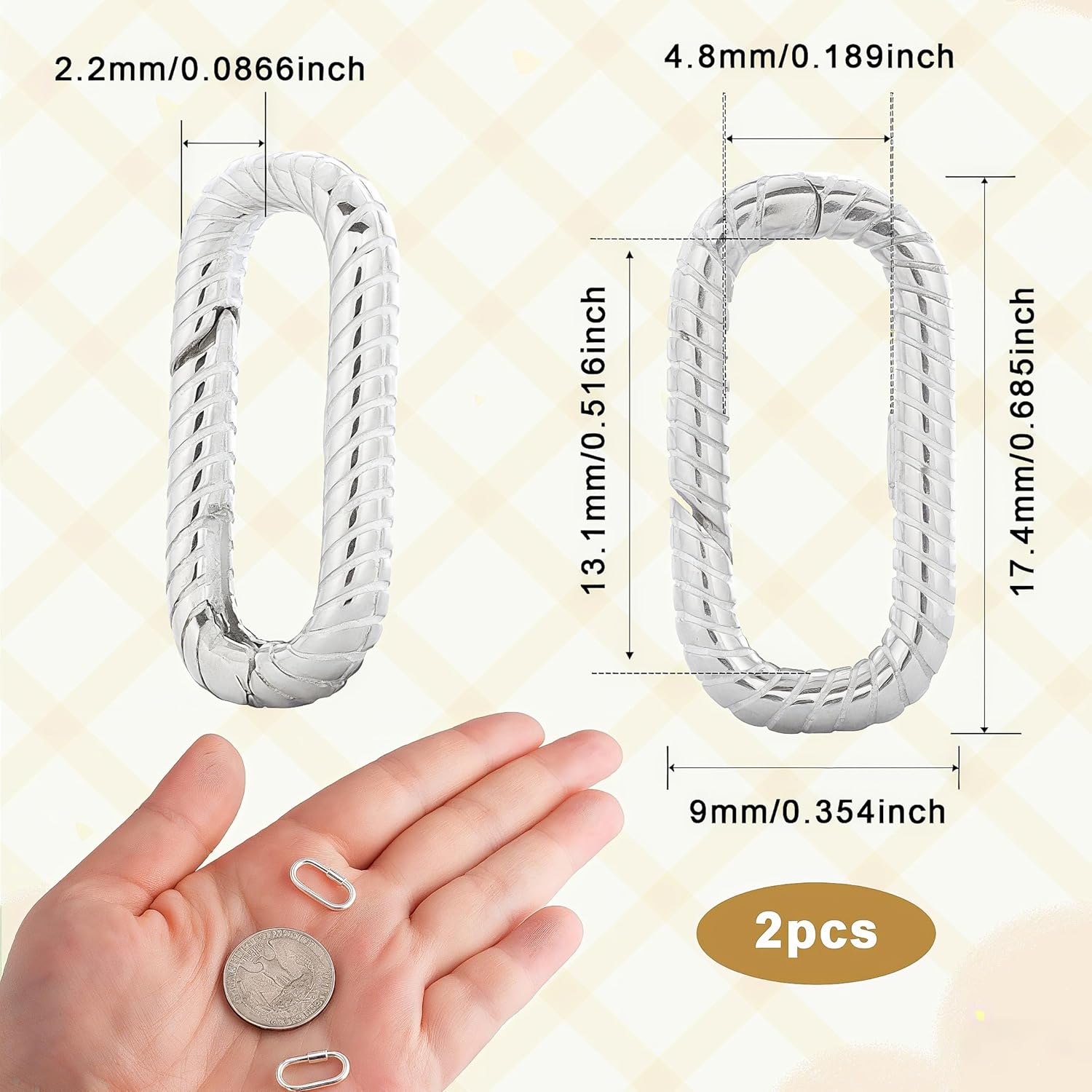2Pcs 925 Sterling Silver Oval Jewelry Clasps Hypoallergenic Necklace Bracelet Spring Bail Clasp Rings Connector Carabiner Enhancer Shortener for Jewelry Making, 17.4x9mm - Image 2