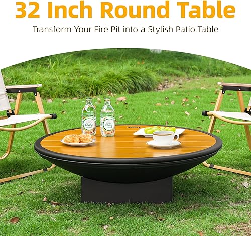Miniatura 4 de Fogata de 32 pulgadas para exterior, mesa de leña para exteriores con parrilla y tapa de cubierta, hoguera portátil grande para patio trasero y