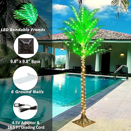 Miniatura 3 de Palmeras con luz LED de 7 pies para patio exterior, palmeras artificiales con luces para interiores y exteriores, palmera tropical iluminada para